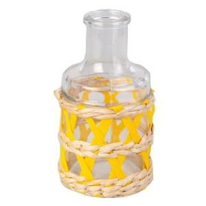 Vase in Flaschenform - mit Netzdeko - klar/braun/gelb - ca. 7 x 12 cm