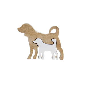 Hundefigur 2-teilig - braun/weiß - ca. 14 x 2,5 x 11 cm