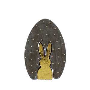Ei mit Hase - braun/gold - ca. 9 x 2,5 x 13 cm - 2-teilig