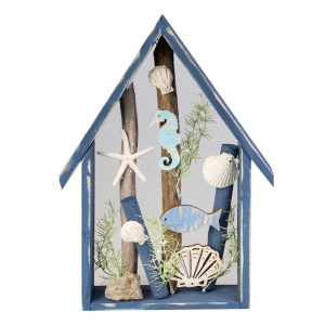 Wandbild - Haus - Ozean - blau/weiß - ca. 28 x 6 x 38 cm