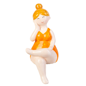 Dekofigur - Frau in Badeanzug - sitzend - orange/braun - ca. 6,5 x 8 x 15 cm