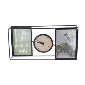 Doppelbilderrahmen mit Uhr - schwarz/braun - ca. 32 x 5 x 16 cm