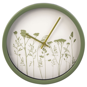 Wanduhr Blumen - weiß/mint - ca. 30 x 4 cm