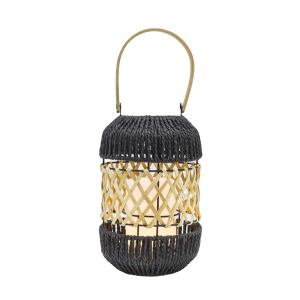 Laterne mit LED - schwarz/braun - ca. 16,5 x 24,5 cm