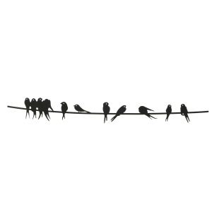 Wanddeko - Vögel auf Seil - aus Metall - ca. 119 x 1,5 x 18 cm - schwarz
