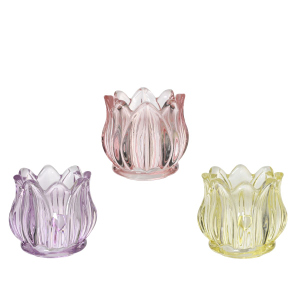 Teelichthalter - Blumenform - aus Glas - ca. Ø 7 x 7,3 cm - 1 Stück 