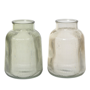 Vase - geriffelt - aus Glas - ca. Ø 14 x 20 cm - 1 Stück 