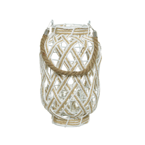 Windlicht - mit Sisal - ca. Ø 18 x 30 cm - weiss/beige 