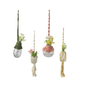 Hängeglasvase - Makramee - aus Glas und Textil - ca. 8 x 10 x 48 cm - 1 Stück 