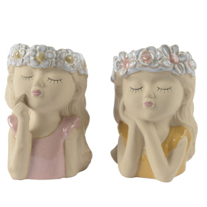 Übertopf Mädchenfigur - aus Keramik - ca. 10,4 x 11,20 x 16,70 cm - 1 Stück