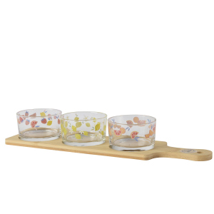 Tapas Set - Holztablett mit 3 Glasschalen - ca. 40 x 10 x 5,5 cm 