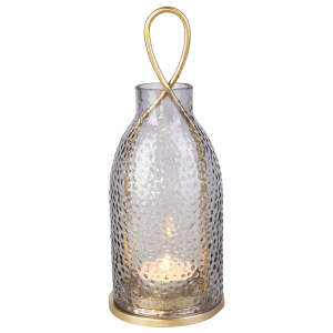 Teelichthalter Flasche klar/gold - ca. 11,7 x 11,7 x 28,5 cm