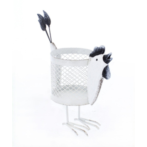 Henne mit Korb - weiß/schwarz - ca. 15,5 x 6,5 x 16 cm