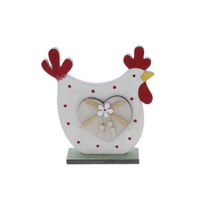 Standdeko Henne - weiß/rot - ca. 15 x 3 x 16,5 cm