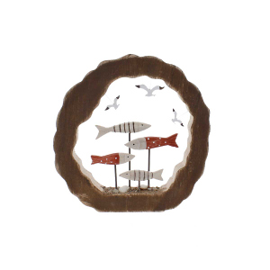 Standdeko - Baumring mit Fischen - braun/weiß/schwarz - ca. 20 x 2,5 x 20 cm