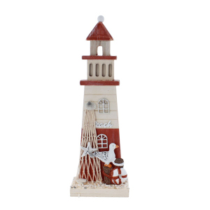 Standdeko - Leuchtturm -  braun/weiß - ca. 9,5 x 5 x 29,5 cm