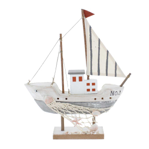 Standdeko - Boot - braun/weiß - ca. 21 x 5,5 x 29 cm