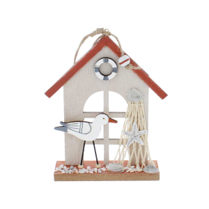 Dekohänger Haus - maritim - braun/weiß - ca. 14 x 4 x 29,5 cm