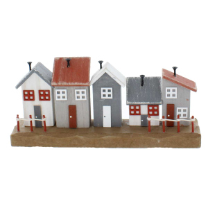 Standdeko - Häuser - braun/schwarz/weiß - ca. 27 x 6,5 x 12,5 cm