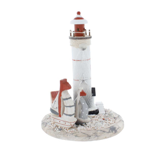 Standdeko - Leuchtturm - braun/weiß/schwarz - ca. 18 x 25 cm