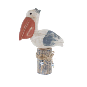 Standdeko - Pelikan auf Säule weiß/braun - ca. 15 x 5 x 20 cm
