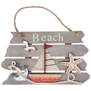 Dekohänger Schild Beach braun/weiß - ca. 13,5 x 23 cm