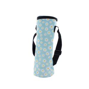 Flaschenkühltasche Gänseblümchen mint/weiß/gelb - ca. 11 x 33 cm