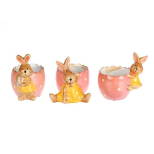 Dekotopf - Osterei mit Hase - ca. 11 cm - rosa - 1 Stück