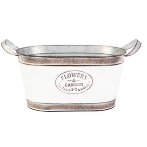 Übertopf - Flowers & Garden - weiß/braun - ca. 33 / 26,5 x 16 x 13,5 / 16 cm