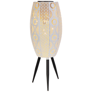 Übertopf oval mit LED - weiß/schwarz - ca. 18,5 x 49 cm