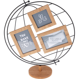 3er Bilderrahmen im Metallglobus - mit Holz - ca. 45 cm 