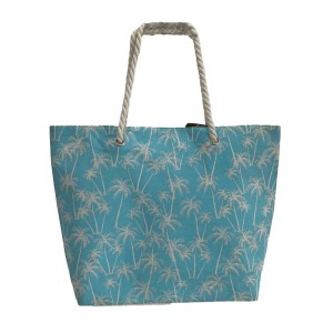 Strandtasche mit Palmen - ca. 38 x 14 x 38 cm - hellblau