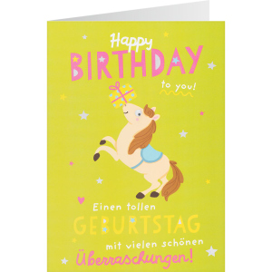 Geburtstagskarte Kinder - Pferd - Happy Birthday to you! - Einen tollen Geburtstag mit vielen schönen Überraschungen!