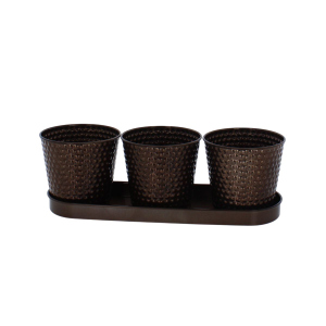 3 Pflanztöpfe mit Abtropfschale - bronze - ca. 10 x 8 x 10,6 cm