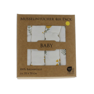 Mulltücher - aus Baumwolle - 70 x 70 cm - Blumen - 4 Stück - weiß