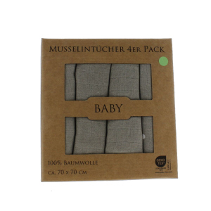 Mulltücher - aus Baumwolle - 70 x 70 cm - Mond/Sterne - 4 Stück - grau