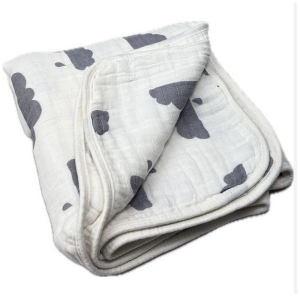 Mulldecke - aus Baumwolle - 75 x 100 cm - Wolken - weiß