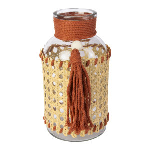 Vase klar mit Quaste - orange - ca. 6,5 x 20 cm