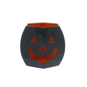 Kerzenhalter Kürbis orange/schwarz - ca. 15,7 x 13,7 x 12,5 cm