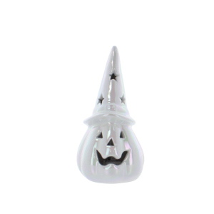 LED Kürbis mit Hut weiß - ca. 7,4 x 7,4 x 13,8 cm