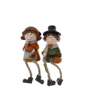 Herbstkinder mit Kürbis - ca. 6,5 x 6 x 10,5 cm - 1 Stück