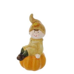 Herbstkind auf Kürbis gelb - ca. 9 x 8 x 18 cm