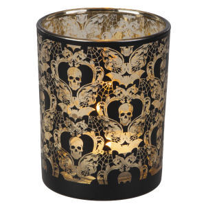 Windlicht - Totenkopf schwarz/gold - ca. 10 x 12,5 cm 