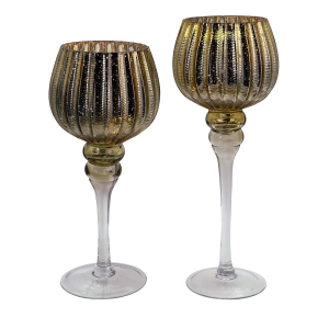 2er Set Teelichthalter - Kelche - gold - ca. 13 x 30/35 cm