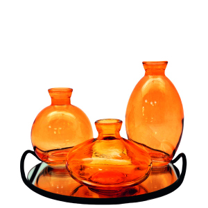 Tablett mit 3 Vasen - orange - ca. 18 x 13 cm