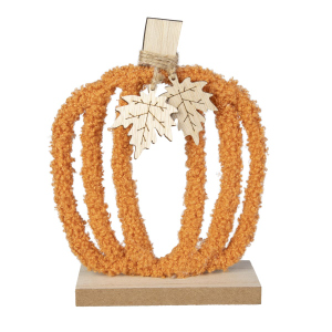 Standdeko Kürbis - orange - Holz/ Textil - ca. 14x5x18 cm