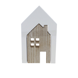Standdeko - Puzzlehaus - braun/weiß - ca. 12 x 2 x 20 cm