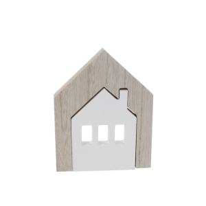 Standdeko - Puzzlehaus - braun/weiß - ca. 12 x 2 x 15 cm