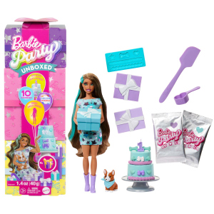 Barbie - Party Unboxed Haustier Geburtstag Serie - Blaues Kleid - 1 Stück