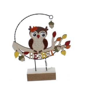 Eule im Kreis mit LED - ca. 18x4,5x21 cm